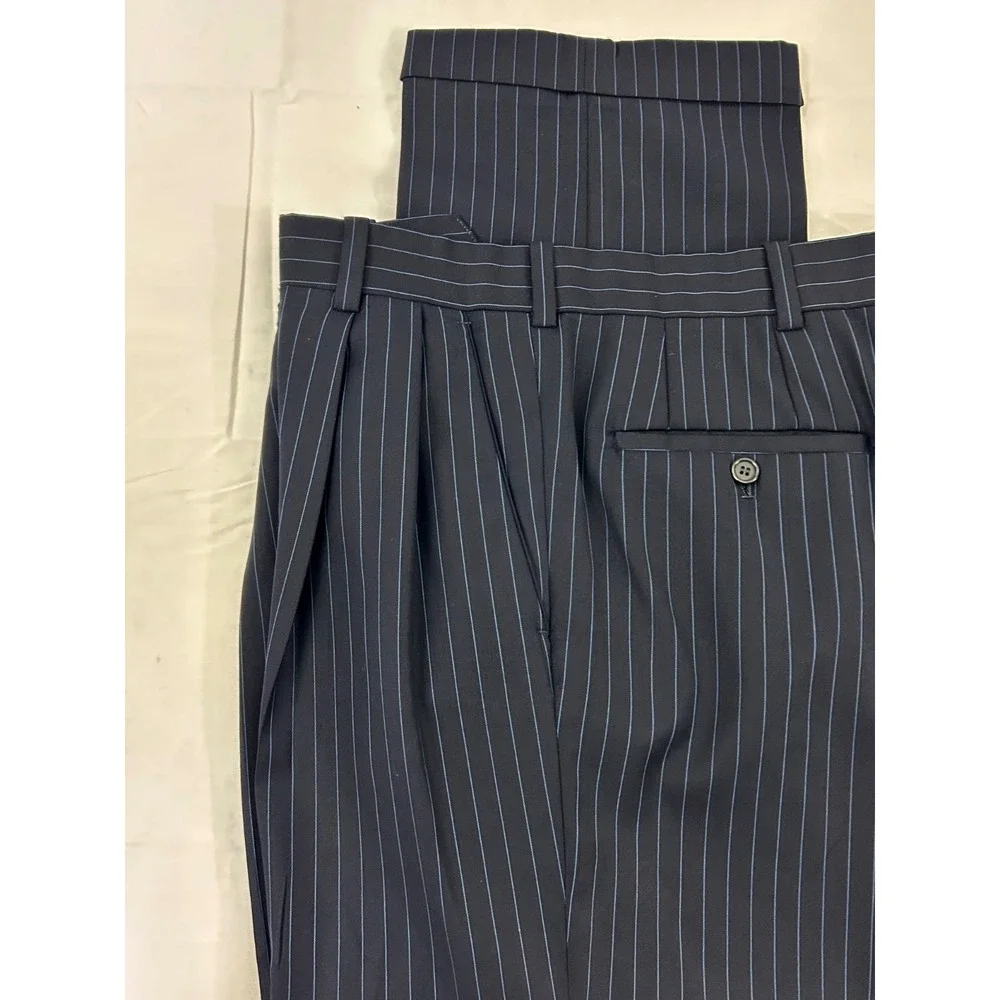 Nick Lopez Navy Blue Wool‎ Pinstripe Pleated 2-Bt Suit Size 44R